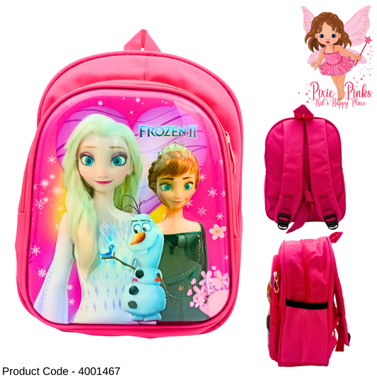 ❄️ Embossed Frozen II Princess Backpack – 31cm Pink School Bag for Girls (Nursery to Grade 1)