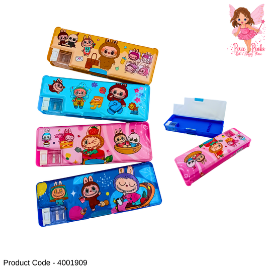 Cute Labubu Pencil Box with Sharpener | Multi-Colour Kids Pencil Case