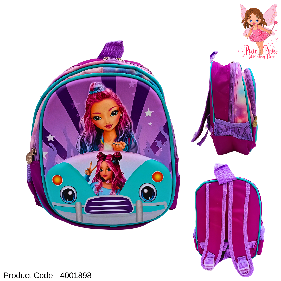 Purple Barbie Themed 3D Kids School Bag for Nursery | Cute Cartoon Backpack with 2 Compartments (31cm)