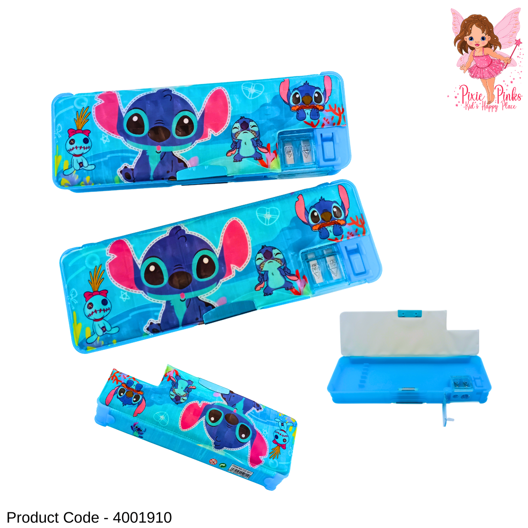 Shiny Stitch Pencil Box with Built-in Sharpener | Cute Kids Pencil Case