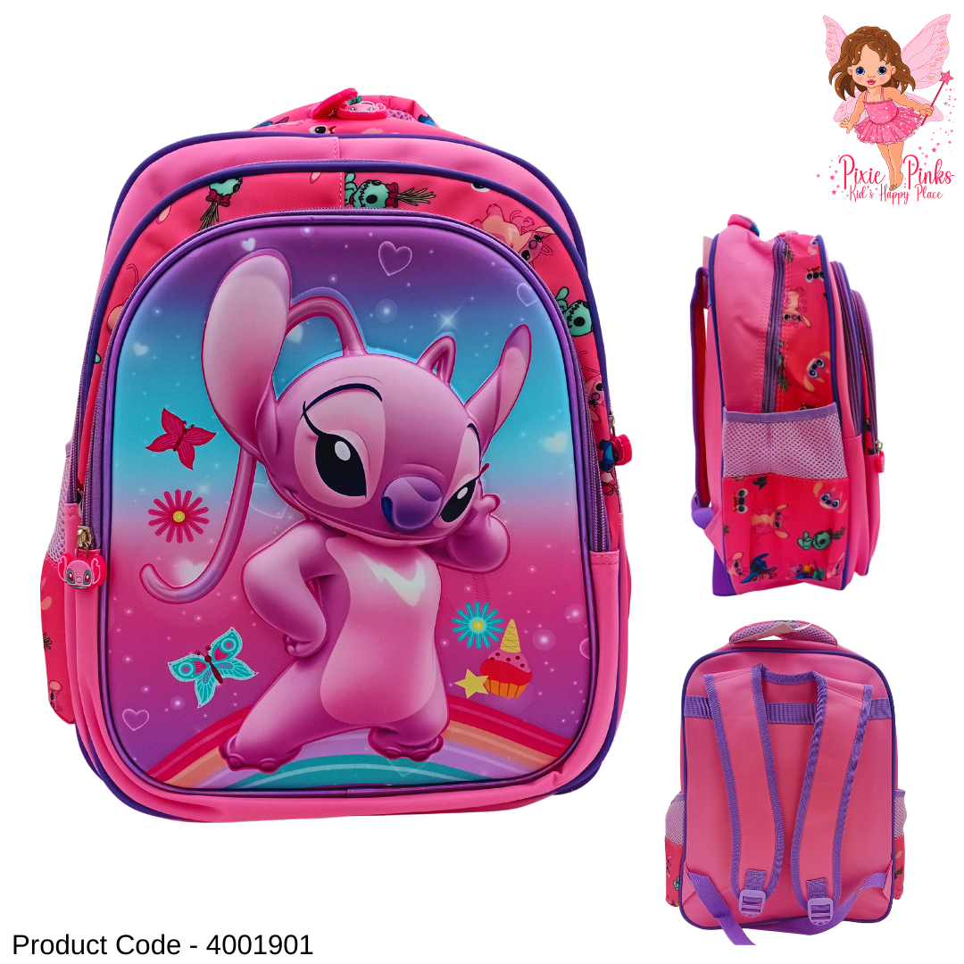 Angel Themed 3D Kids School Bag for Grade 2–5 | Large Pink School Backpack with 3 Compartments (43cm)