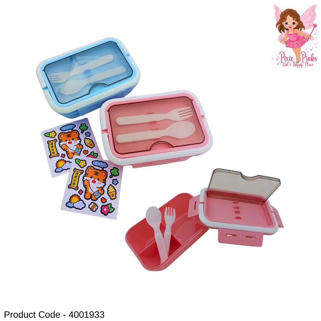 Kids Tiger Lunch Box with Compartments, Spoon & Fork – Cute Cartoon Design