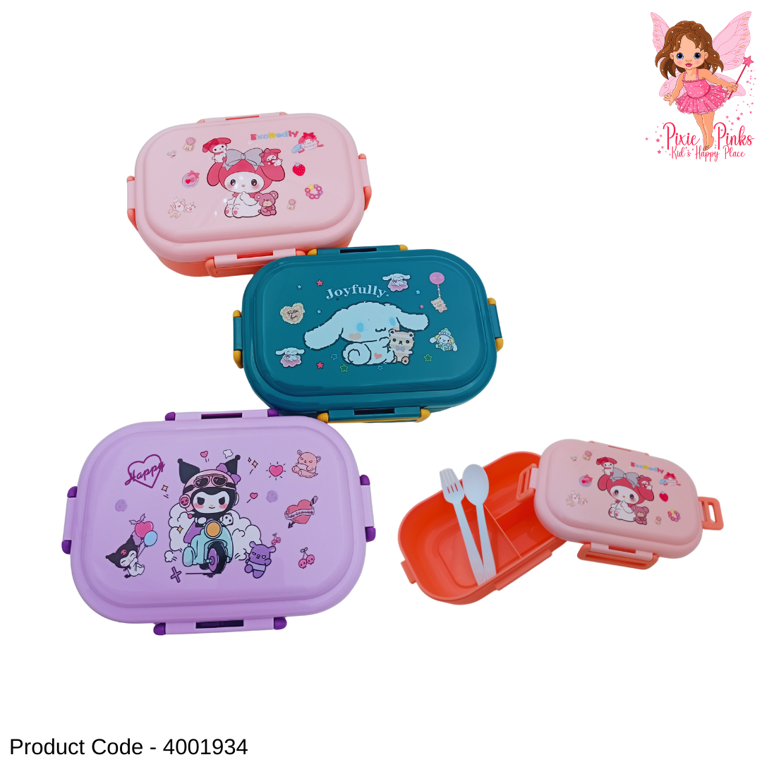Kids Cute Cartoon Lunch Box with Compartments, Spoon & Fork