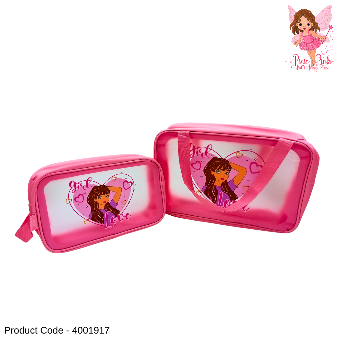 Pink Girly 2-Piece Wash Bag Set | Cute Travel & Toiletry Pouches for Girls