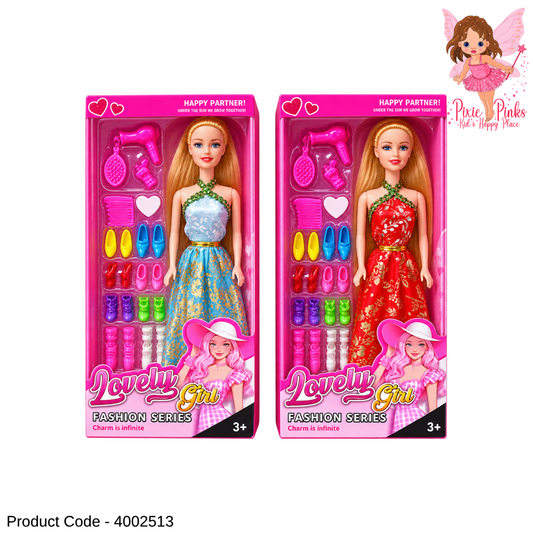 1PC Lovely Girl Fashion Doll with Shoes & Hair Accessories – Dress-Up Doll Play Set for Girls Age 3+