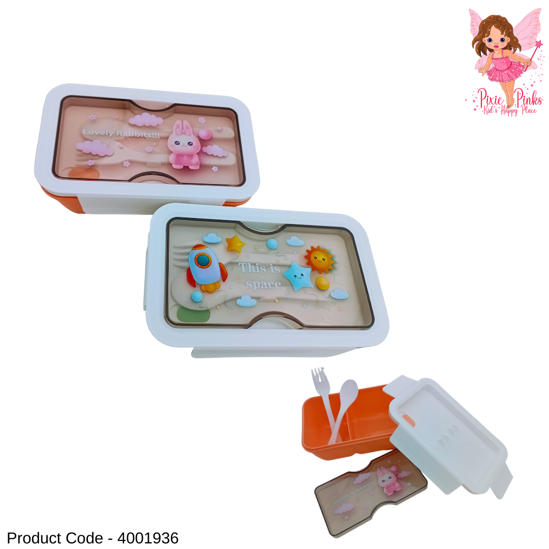 Kids Space & Bunny Lunch Box with Compartments, Spoon & Fork
