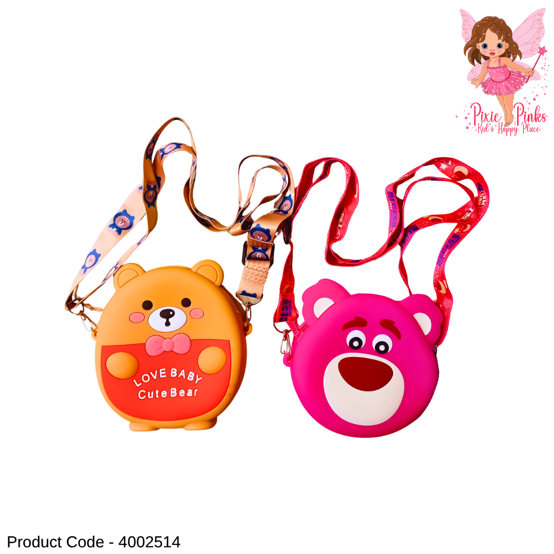 1PC Cute Girls Silicone Side Bag – Cartoon Bear Crossbody Bag with Adjustable Strap for Kids