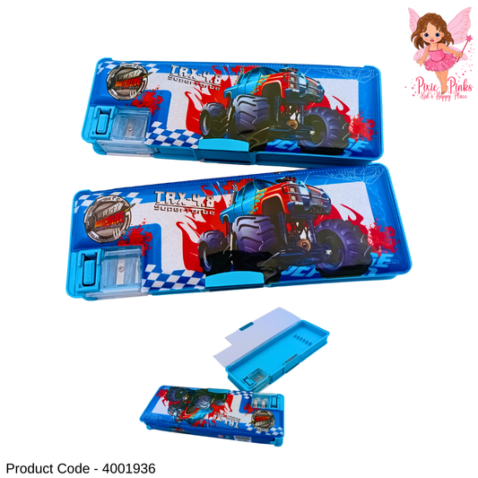 Magnetic Boys Pencil Box with Monster Truck Design