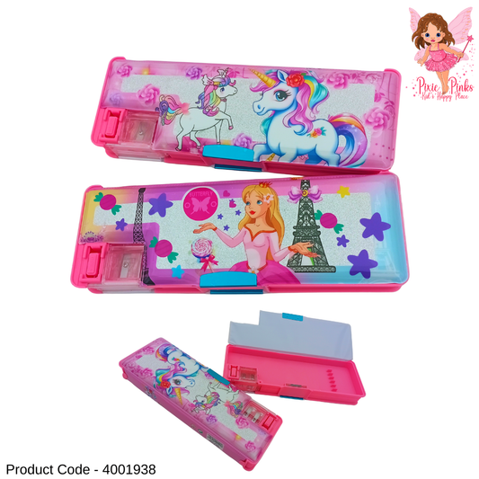 Unicorn & Princess Shiny Pencil Box for Girls | Glitter School Pencil Case with Sharpener
