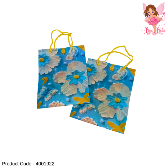 Blue & White Floral Gift Carry Bag (22 × 18 cm) | Decorative Small Gift Bag with Rope Handles