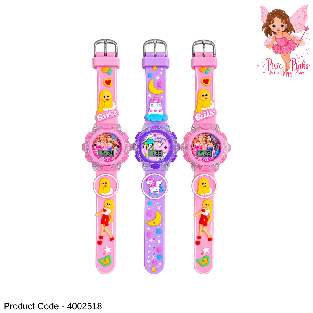 1Pc Girls Cute Digital Watch with Light & Music – Colourful Cartoon Wrist Watch for Kids