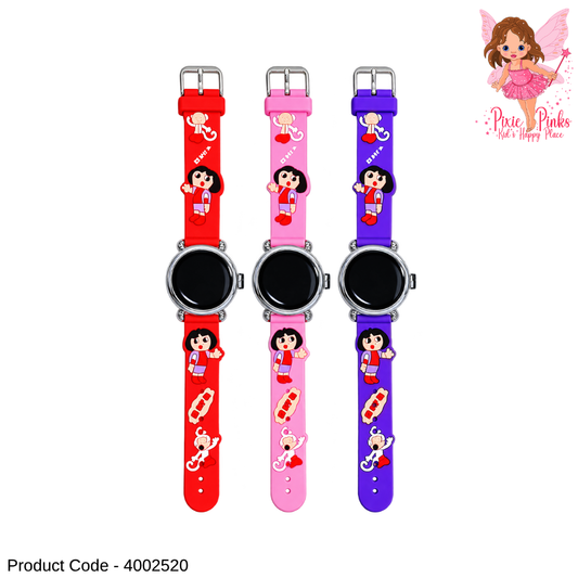 1Pc Girls Dora Cartoon Watch – Cute Colourful Kids Wrist Watch with 3D Strap Design