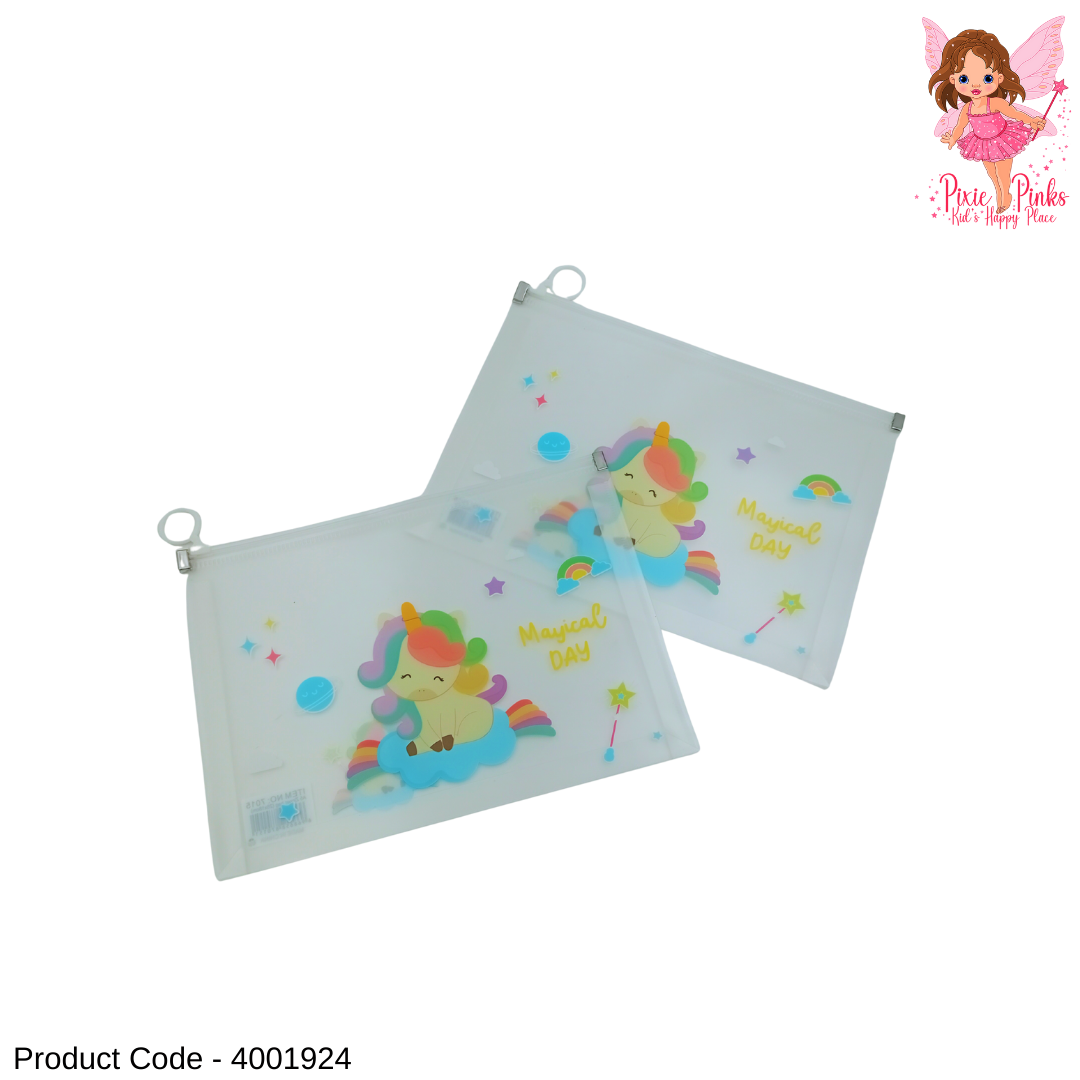 Transparent Unicorn Zipper File Folder | Kids Document & Stationery Zip Pouch (25 × 18 cm)