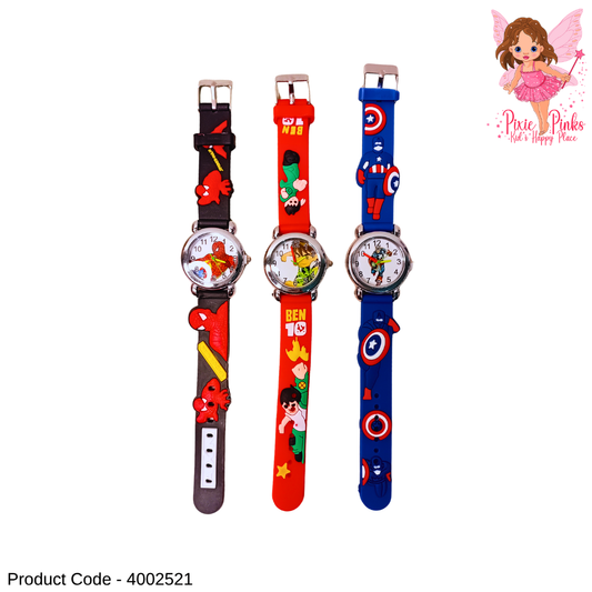 1Pc Boys Power Hero Watch – Colourful Cartoon Analog Wrist Watch for Kids