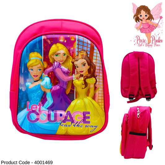 👑 Embossed Princess Courage Backpack – 31cm Pink School Bag for Girls (Nursery to Grade 1)