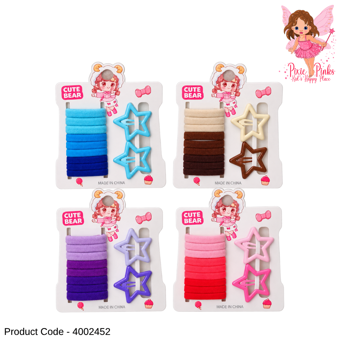 Girls Star Hair Accessories Set – 9 Shaded Hair Bands with 2 Star Hair Clips