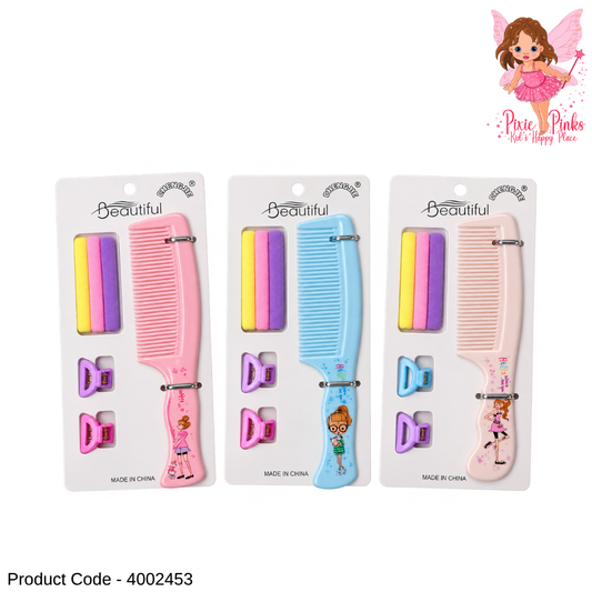 Girls Hair Comb & Accessories Set – Cute Comb, Colourful Hair Bands & Mini Hair Clips