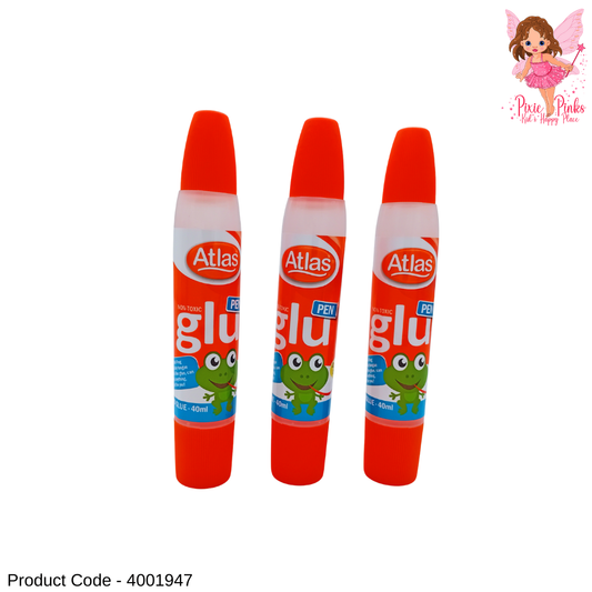 Atlas Non-Toxic Liquid Glue Pen 40ml | Dual Tip Fine & Wide | Super Sticky Quick Dry