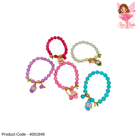 Colorful Beaded Bracelet for Girls with Cute Character Charm | Stretchable Kids Jewelry