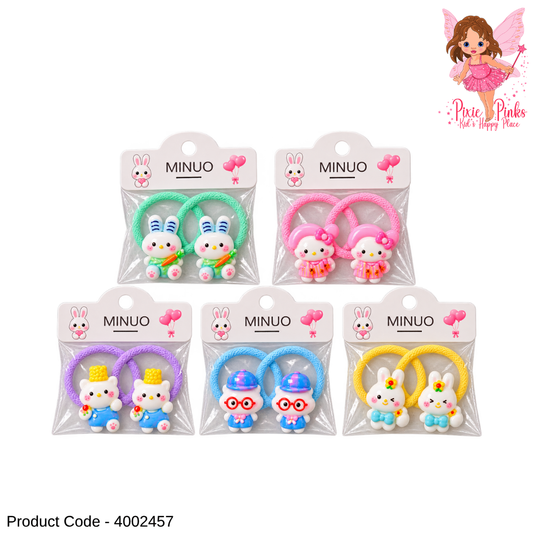 2Pcs Cartoon Mini Hair Bands for Girls – Cute Character Elastic Hair Ties for Kids