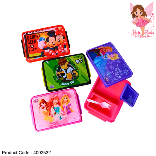 1Pc Disney Kids Meal Box with Spoon – Colourful Compartment Lunch Box for School