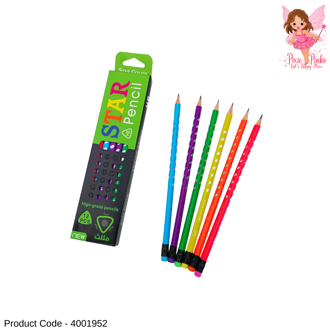 Star Triangular HB Pencil Pack (12 Pcs) | High-Grade Grip Pencils for Kids & Students