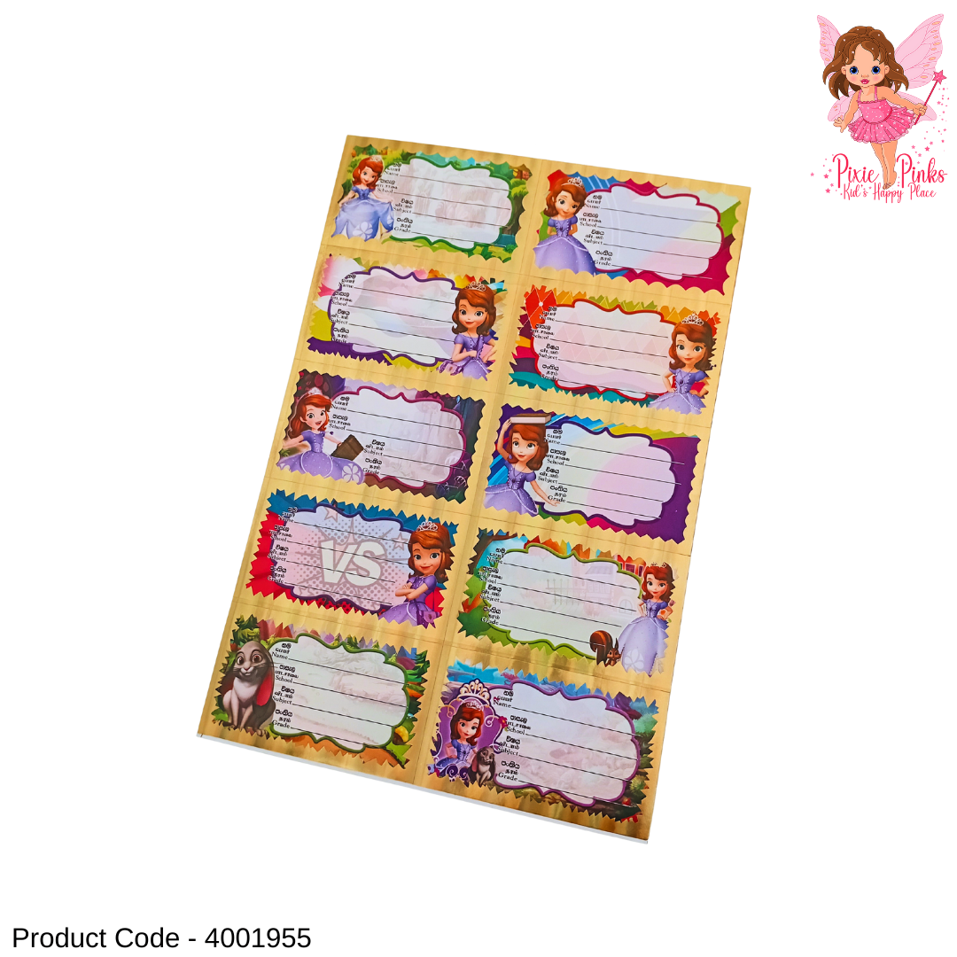 Princess Sofia Shiny Name Sticker Cards (10 Stickers) | Cute School Label Stickers for Kids