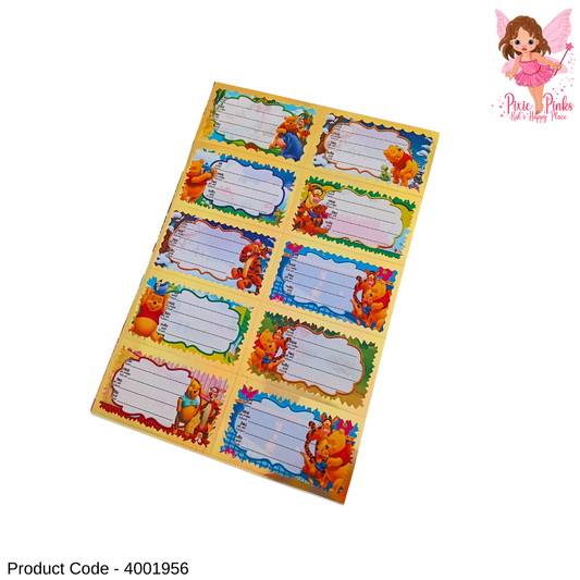Winnie the Pooh Shiny Name Sticker Cards (10 Stickers) | Cute School Label Stickers for Kids