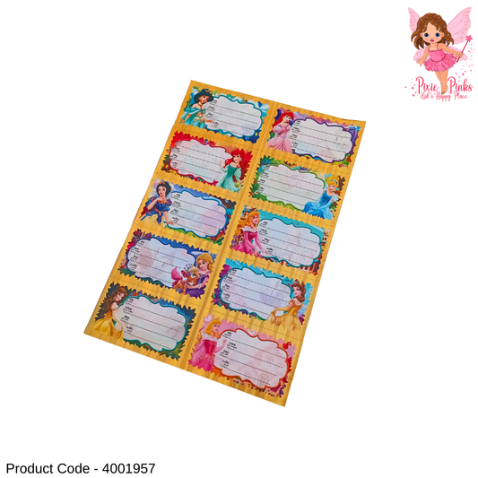 Princess Shiny Name Sticker Cards (10 Stickers) | Cute Kids School Label Stickers