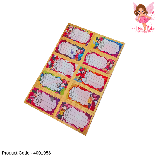 Minnie Mouse Shiny Name Sticker Cards (10 Stickers) | Cute Kids School Labels