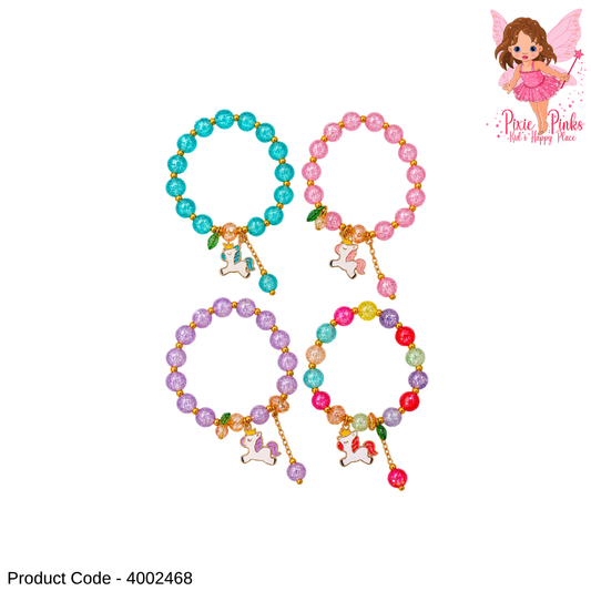 Colorful Beaded Bracelet for Girls with Cute Character Charm | Stretchable Kids Jewelry