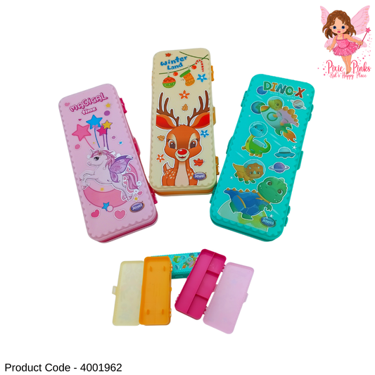 Kids Cute Double-Side Pencil Box | Cartoon Design School Pencil Case