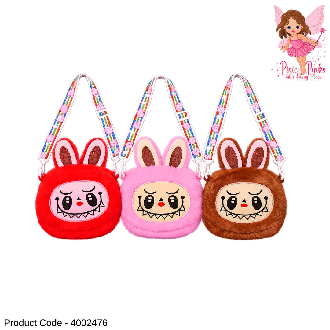1PC Kids Labubu Plush Side Bag – Cute Fluffy Bunny Crossbody Bag for Girls