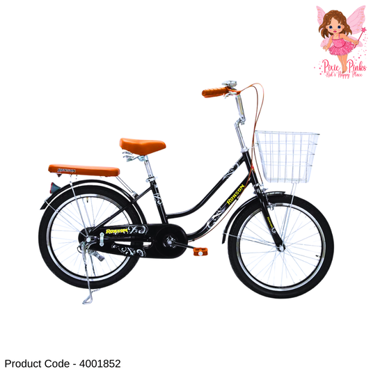 PixiePinks Ronson Black Queen Girls’ Bicycle 20” – Stylish Kids Cycle with Front Basket & Back Seat