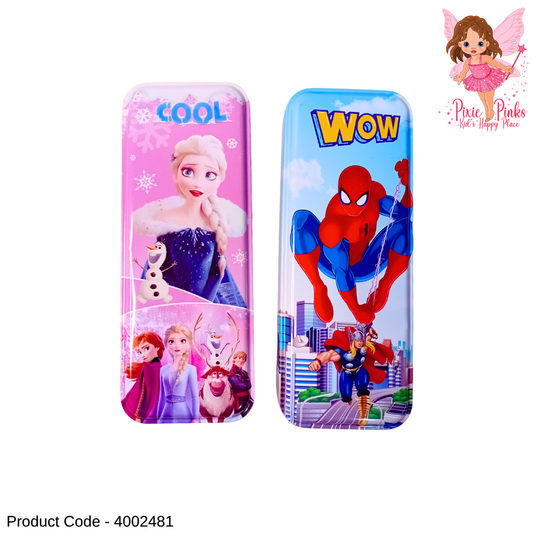 1PC Disney Character Metal Pencil Box for Kids – Frozen & Superhero School Pencil Case