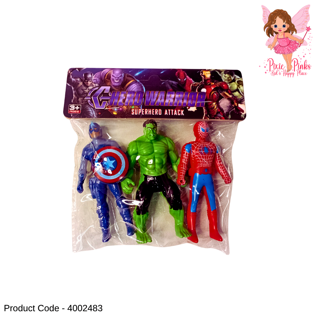 3PC Mini Marvel Superhero Action Figures Pack for Kids – Captain America, Hulk & Spider-Man Toy Set