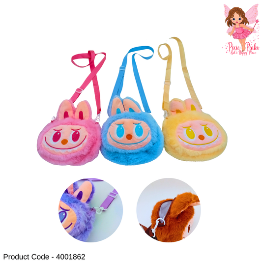 Cute Plush Labubu Crossbody Side Bag for Girls – Soft Fluffy Shoulder Bag with Adjustable Strap