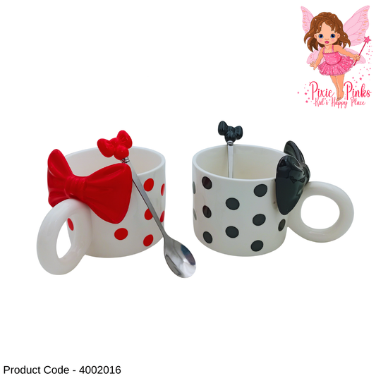1pc Cute Polka Dot Porcelain Mug with Bow Handle & Matching Spoon – Thick & Big Aesthetic Cup