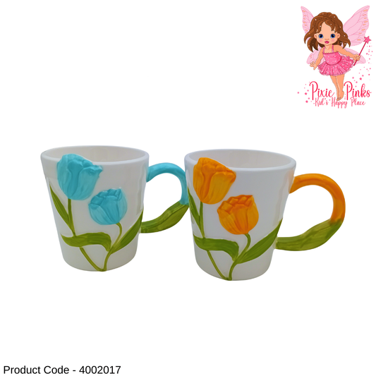 1pc Flowery Porcelain Big Mug with Matching Handle – Cute Aesthetic Floral Coffee Cup