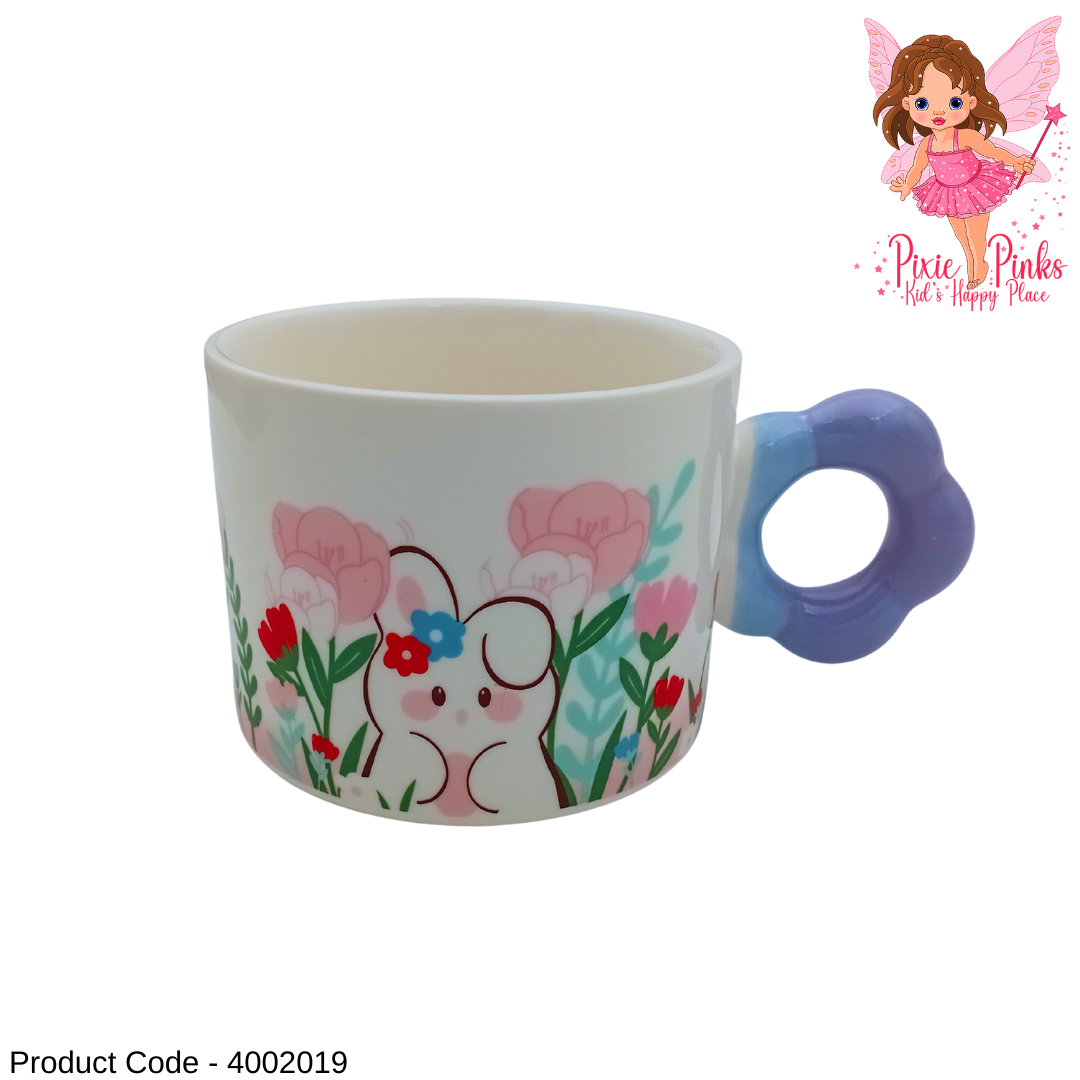 Garden Bunny Porcelain Mug with Flower Handle – Cute Aesthetic Coffee Cup