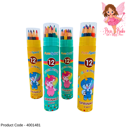 🖍️PixiePinks Unicorn Sprinkle 12-Color Pencil Set | Cute Tube Case with Bright & Smooth Coloring Pencils