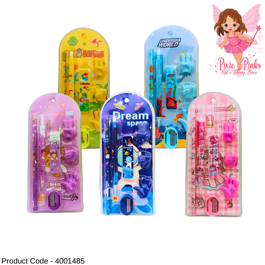 ✏️ PixiePinks 7-in-1 Stationery Set | Pencil with Interchangeable Tips, 3 Erasers & Sharpener for Kids