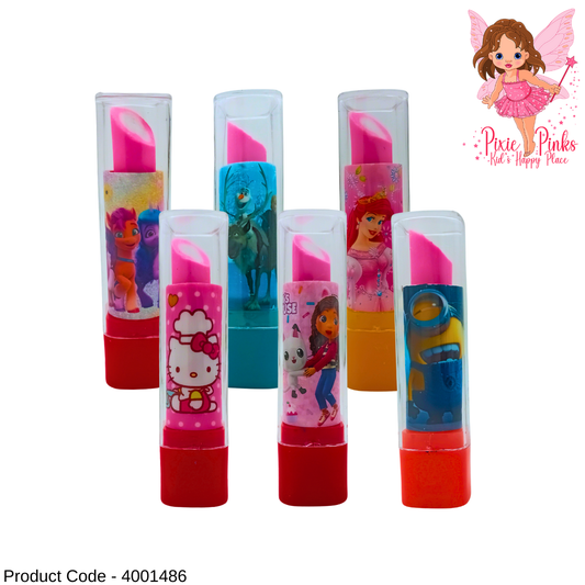 💄 PixiePinks Lipstick-Shaped Erasers | 1pc Cute Character Themed Eraser for Kids’ School & Fun Stationery