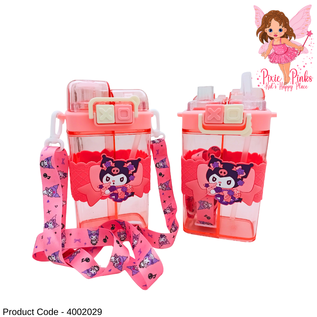 Kuromi Themed Kids Water Bottle with Dual Sip & Drink Lid and Carry Strap