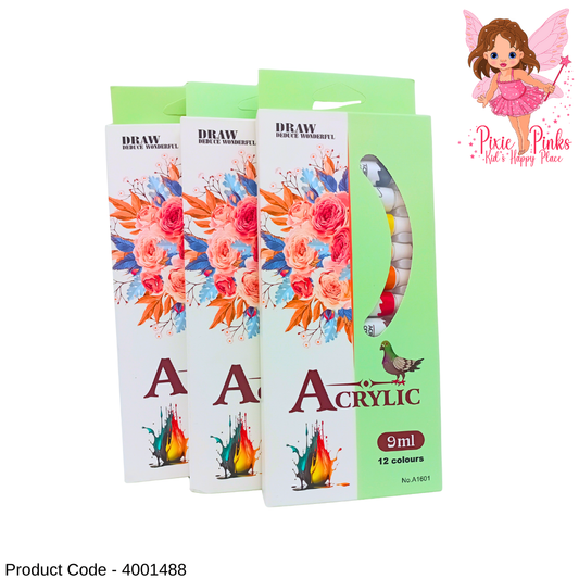 PixiePinks 12 Color Acrylic Paint Set – Vibrant 9ml Tubes for Artists & Kids