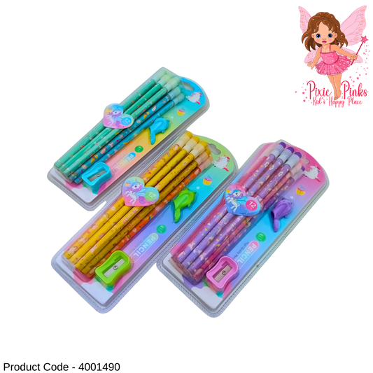 PixiePinks Unicorn Themed 12-Pencil Set with Cute Eraser & Sharpener – Magical Stationery for Kids