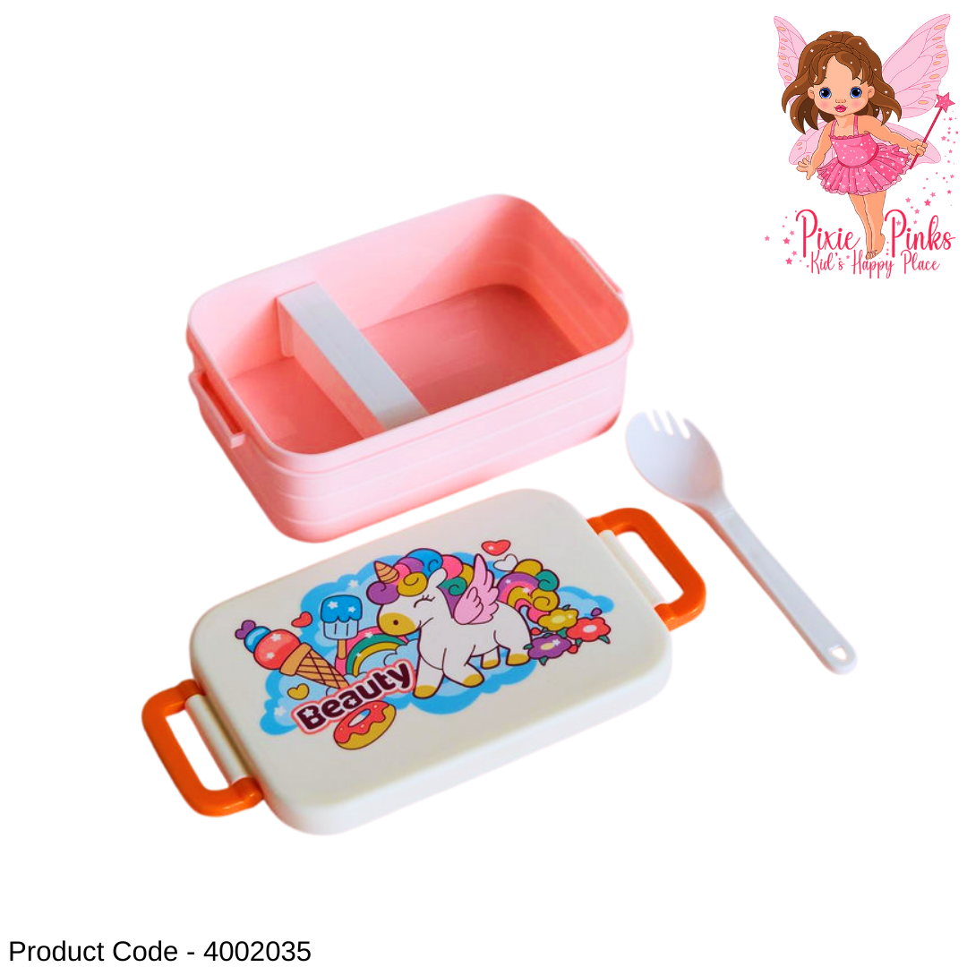 Rosy Unicorn Girls Lunch Box with Spoon – Cute Kids Lunch Container