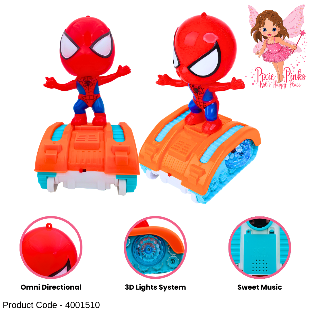 🕷️PixiePinks Hero Tank Spidy Toy 🚀 | 3D Lights, Music & Omni-Directional Action | Perfect Gift for Kids 3+