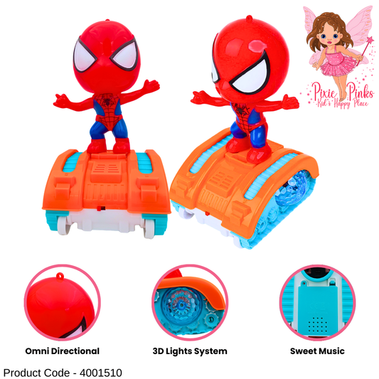🕷️PixiePinks Hero Tank Spidy Toy 🚀 | 3D Lights, Music & Omni-Directional Action | Perfect Gift for Kids 3+