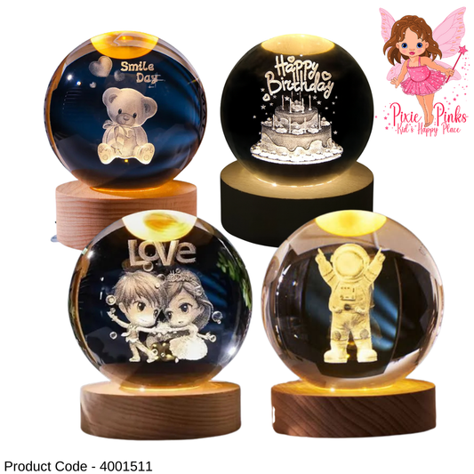 ✨PixiePinks 3D Crystal Ball LED Lamp 🌙 | Romantic Night Light with Wooden Base | Perfect Gift & Home Decor